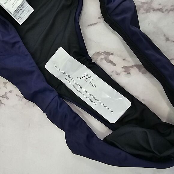 J Crew Swim Bottom Blue Curved Waist Bikini High Cut Cheeky Mid Navy - Picture 9 of 10